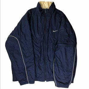 Vintage Nike Mens Navy Blue Cream Embrodiered Gray Tag Puffer Jacket Size Large